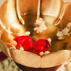 Flower Brass Urli WIth Wood
