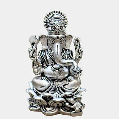 Silver Lord Ganesha idol statue with intricate detailing, Sabera decorative figurine