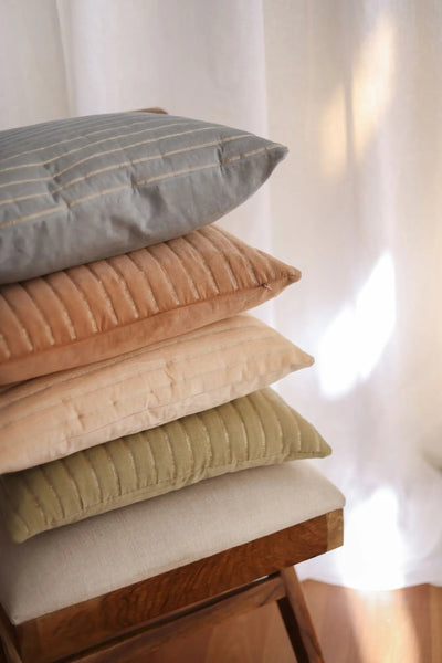 Eden Striped Sand Oblong Velvet Cushion Cover SanctuaryLiving