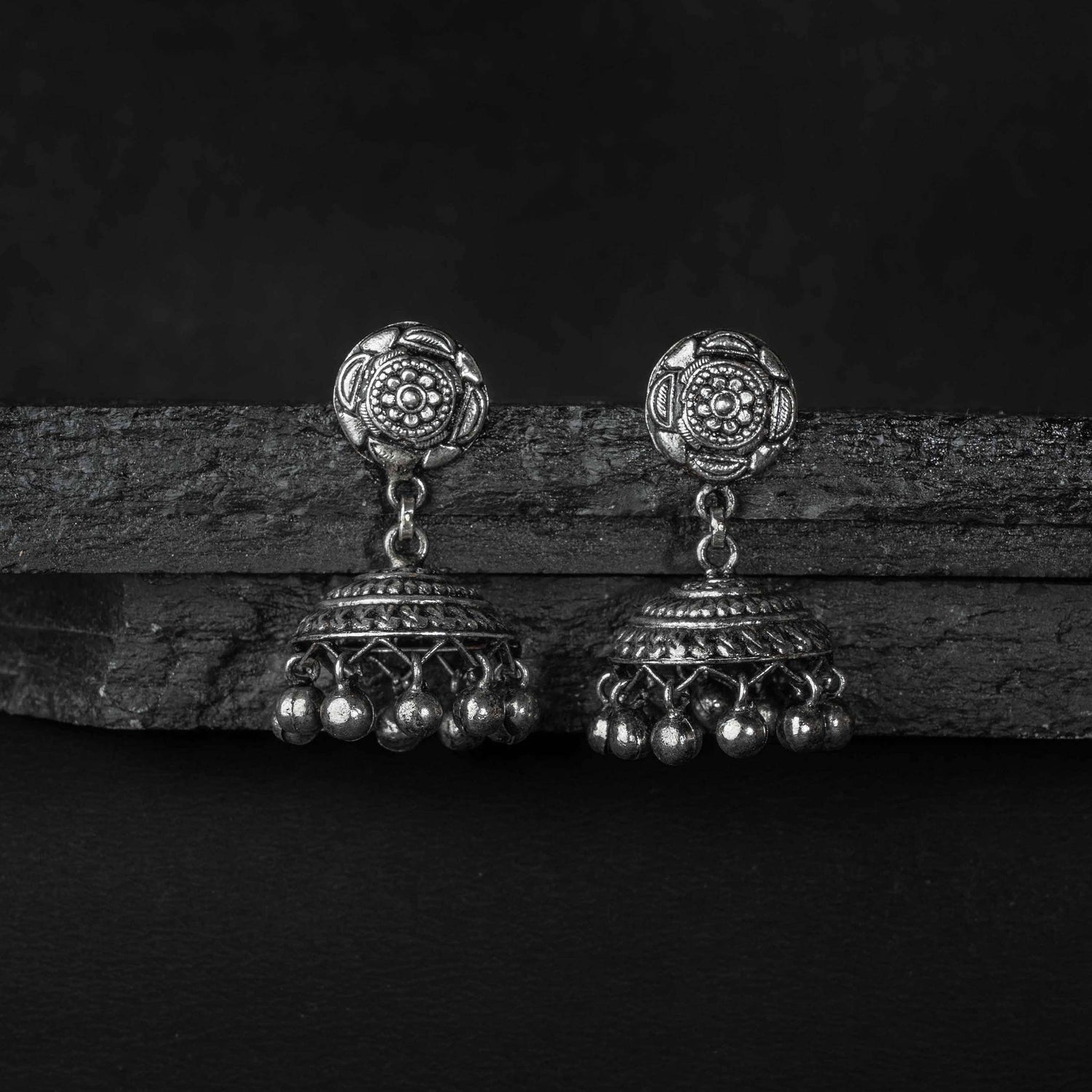 Kusum Silver Jhumki Earrings