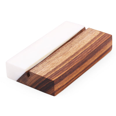 Handcrafted Teak Wood & White Epoxy Business Card Holder