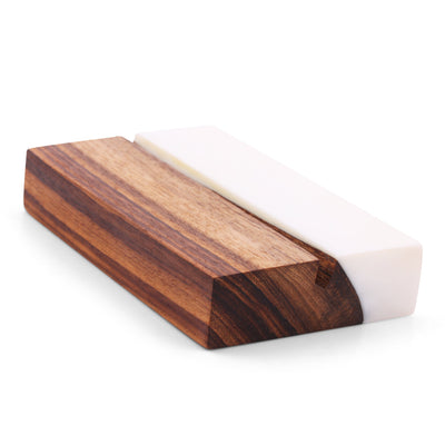 Handcrafted Teak Wood & White Epoxy Business Card Holder
