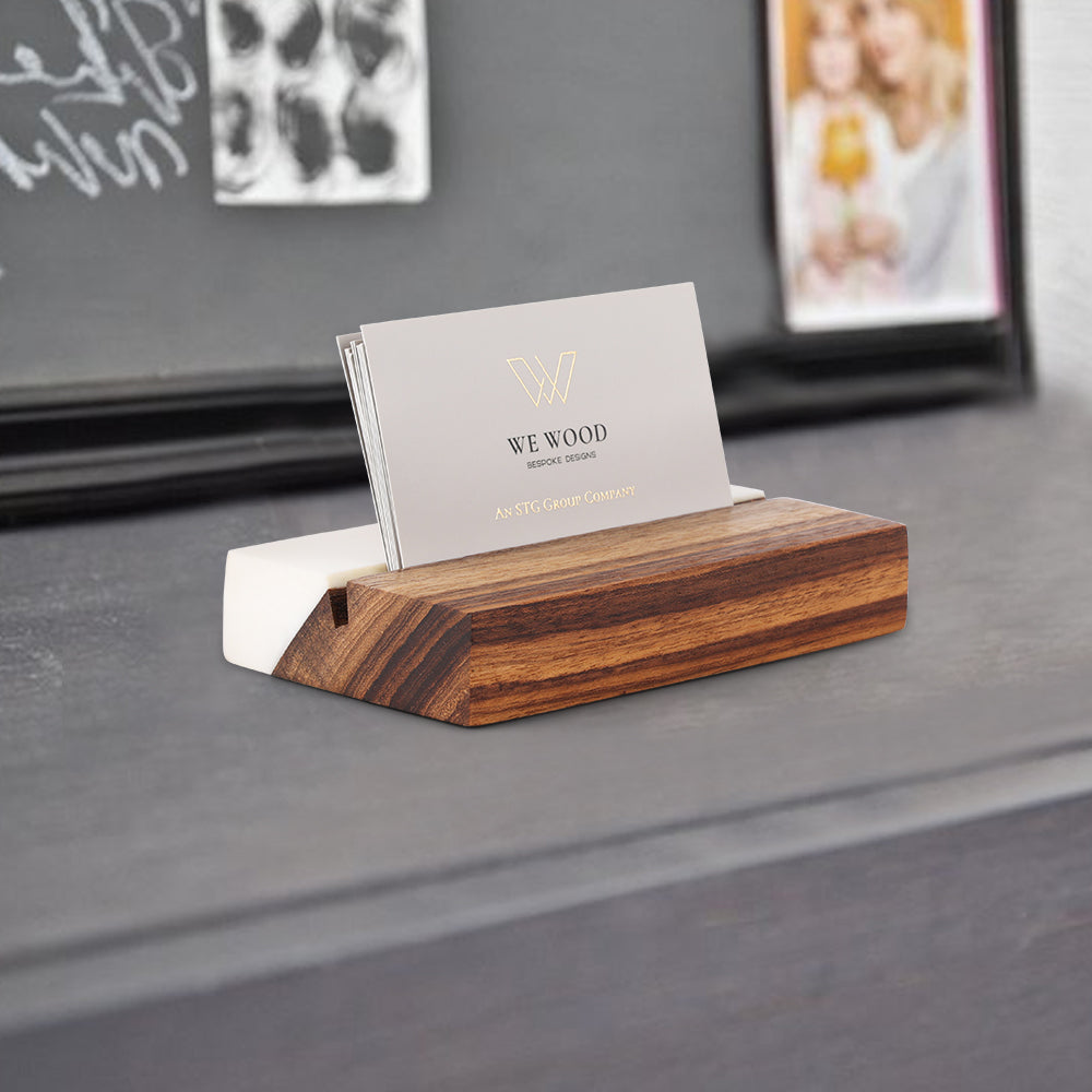 Handcrafted Teak Wood & White Epoxy Business Card Holder