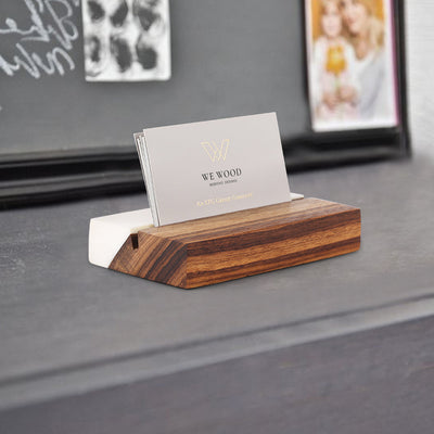 Handcrafted Teak Wood & White Epoxy Business Card Holder