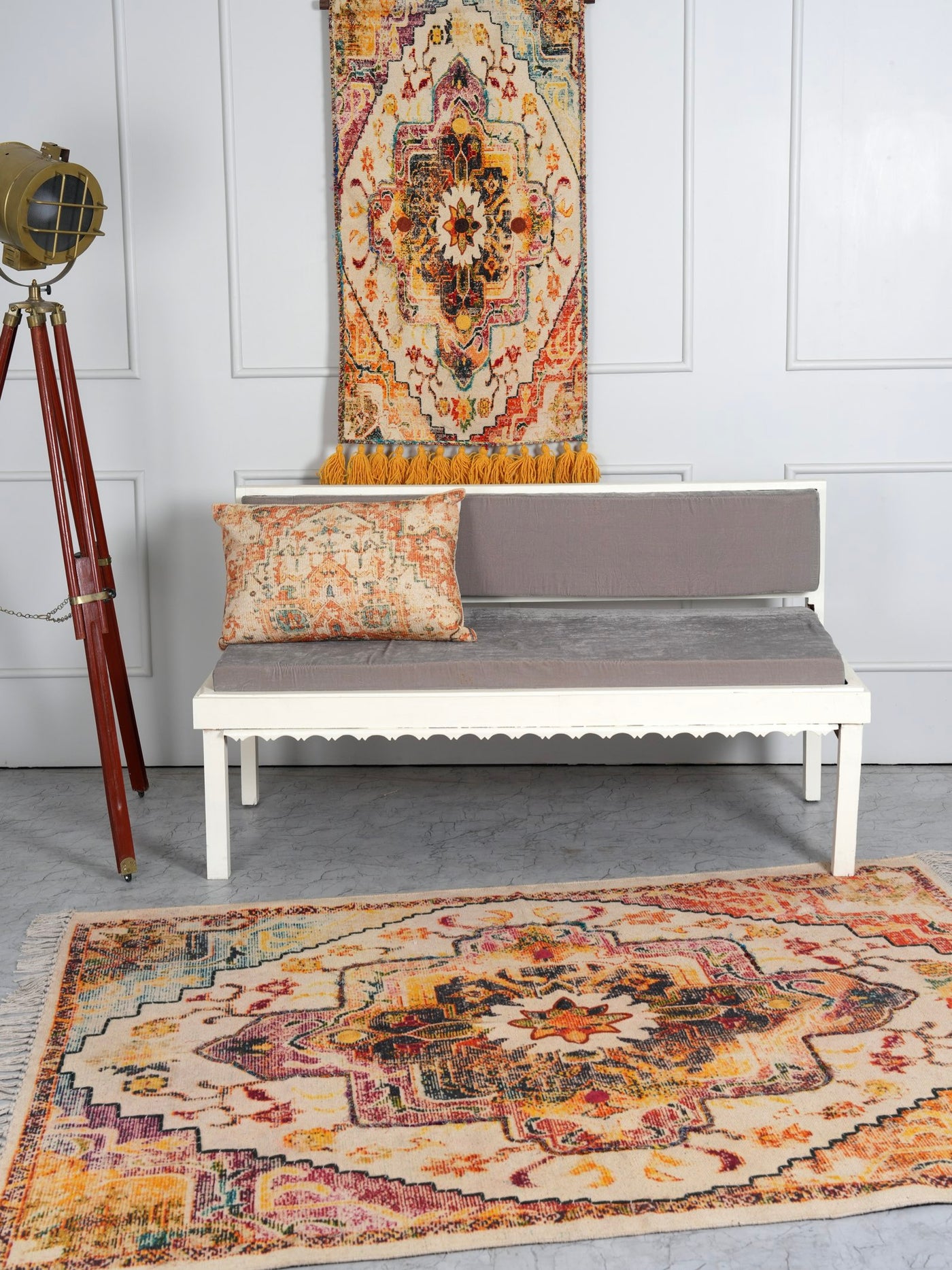 Antique Vintage Medallion Embroidered Rug