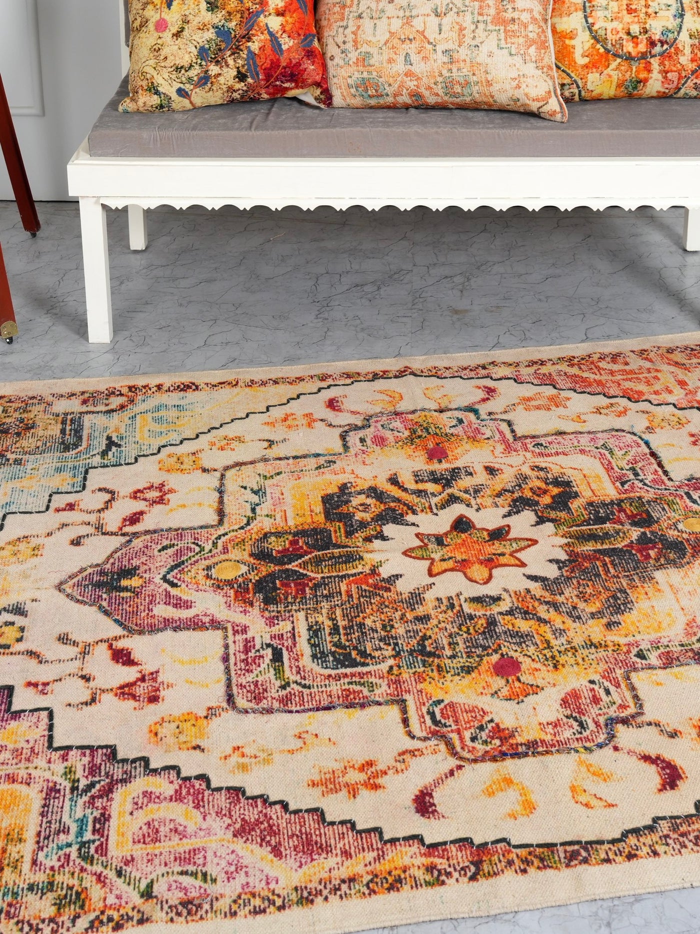 Antique Vintage Medallion Embroidered Rug