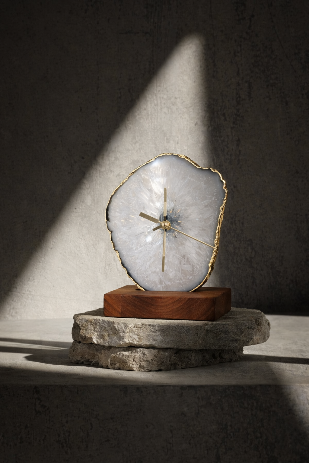 Agate Table Clock - White Gemstone Gold Plated