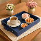 Vegan Leather Rectangular Serving Tray with Handles Blue