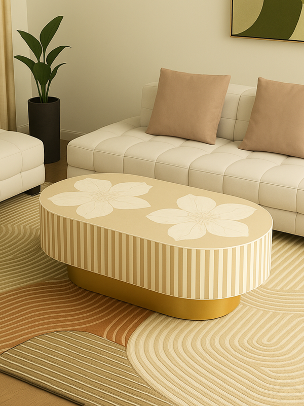 Inlay Jordan Oval Shape Coffee Table - Hibiscus