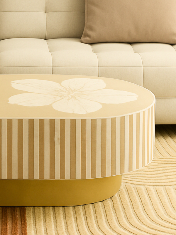 Inlay Jordan Oval Shape Coffee Table - Hibiscus