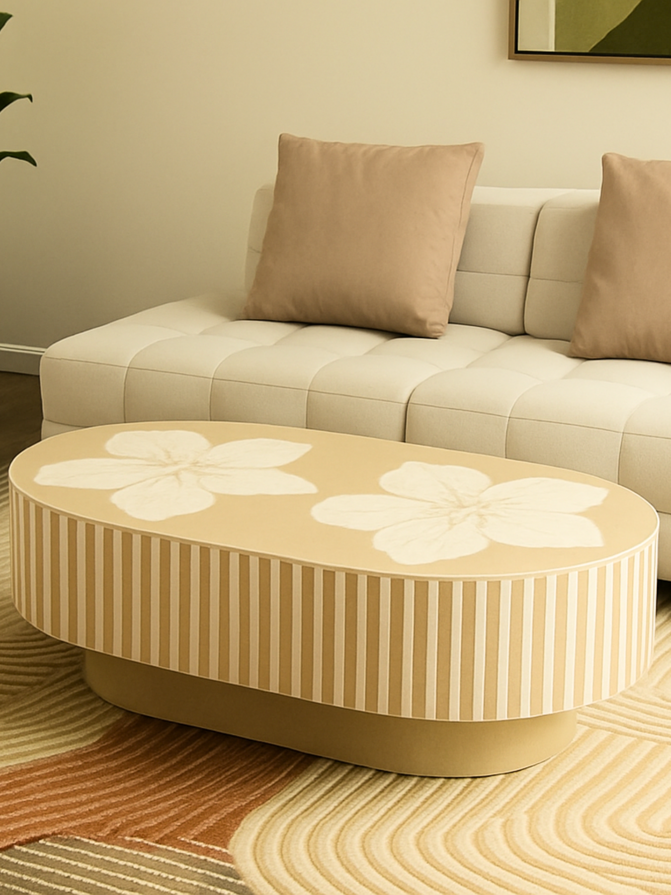 Inlay Jordan Oval Shape Coffee Table - Hibiscus