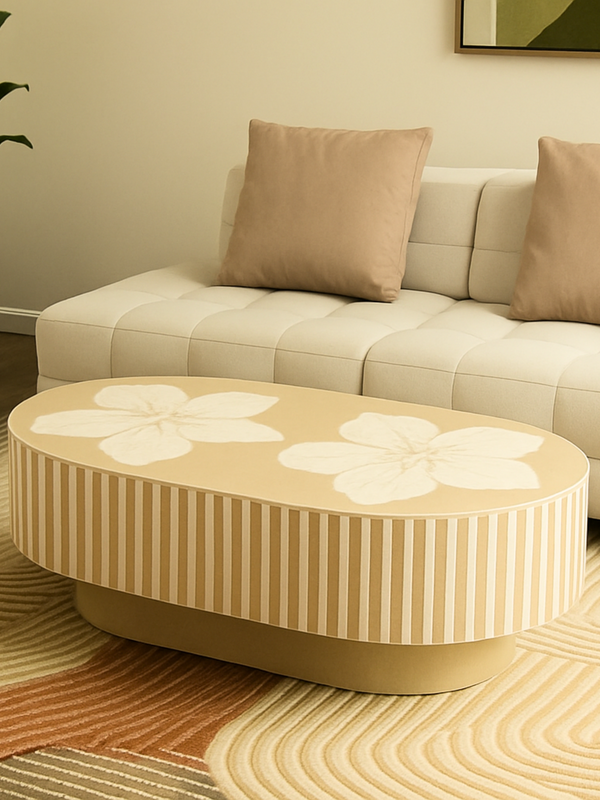Inlay Jordan Oval Shape Coffee Table - Hibiscus