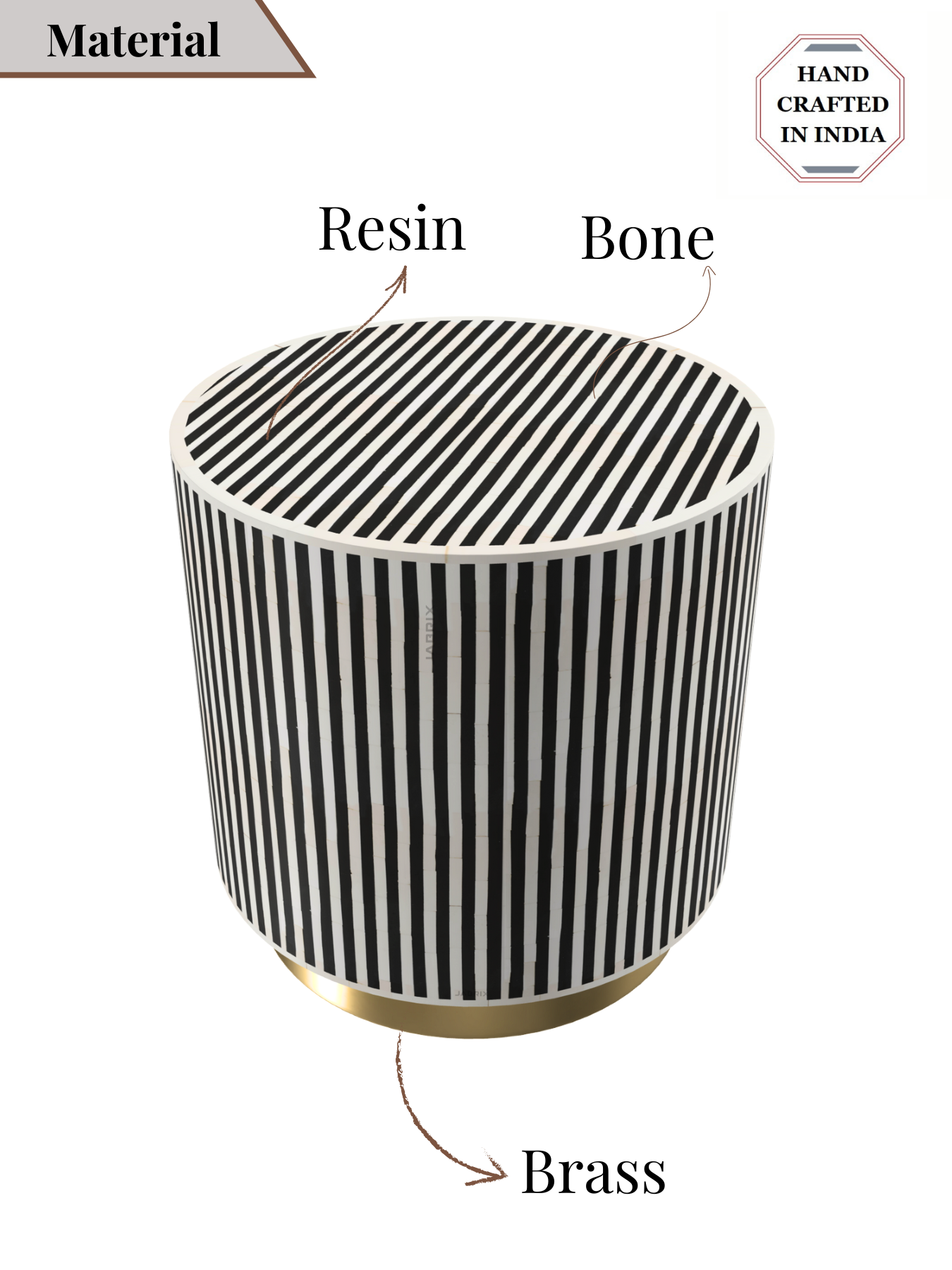 Inlay Drum Side Table with Base - Waterfall