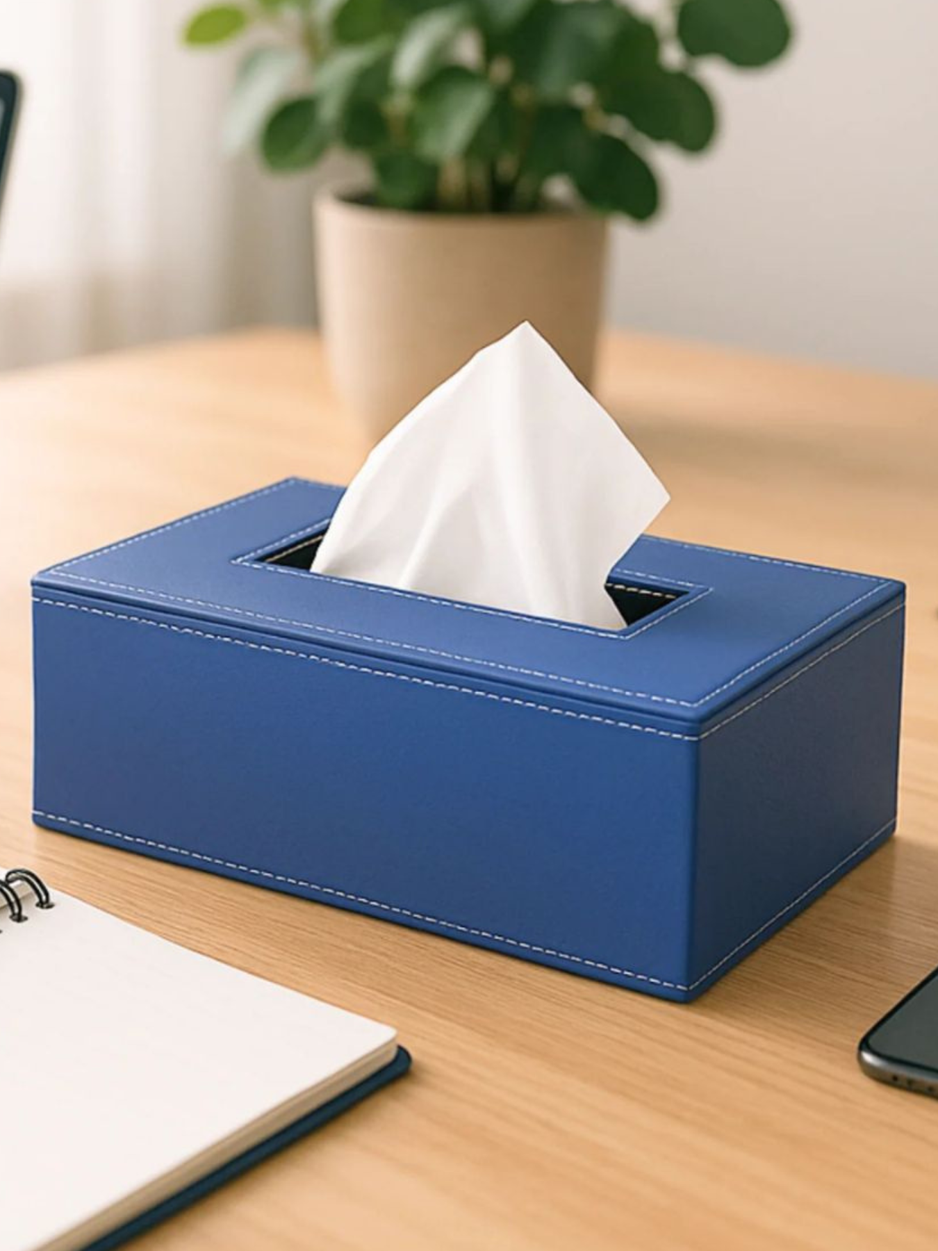 Leather Tissue Box- Navy Blue