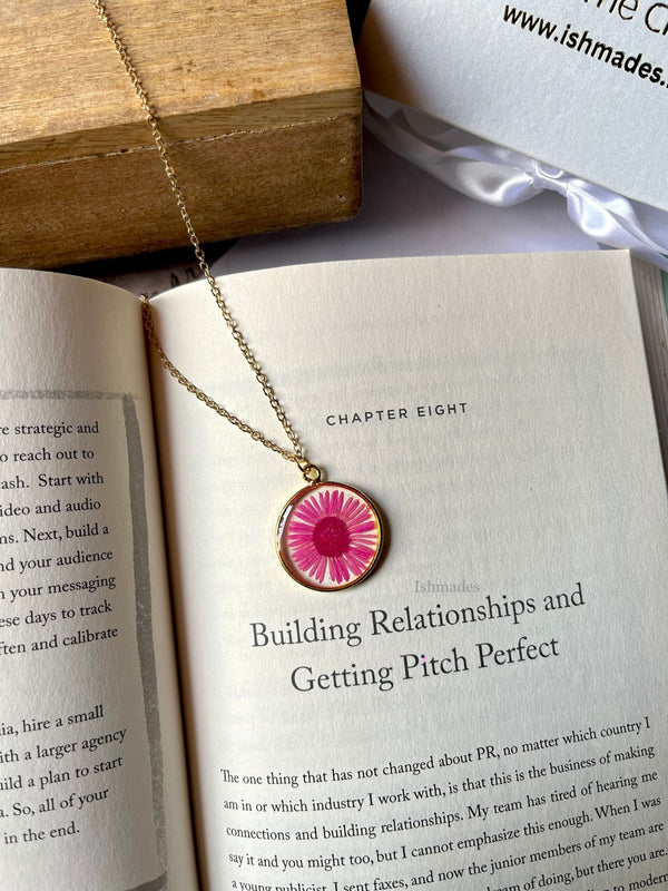 Dark pink aster locket