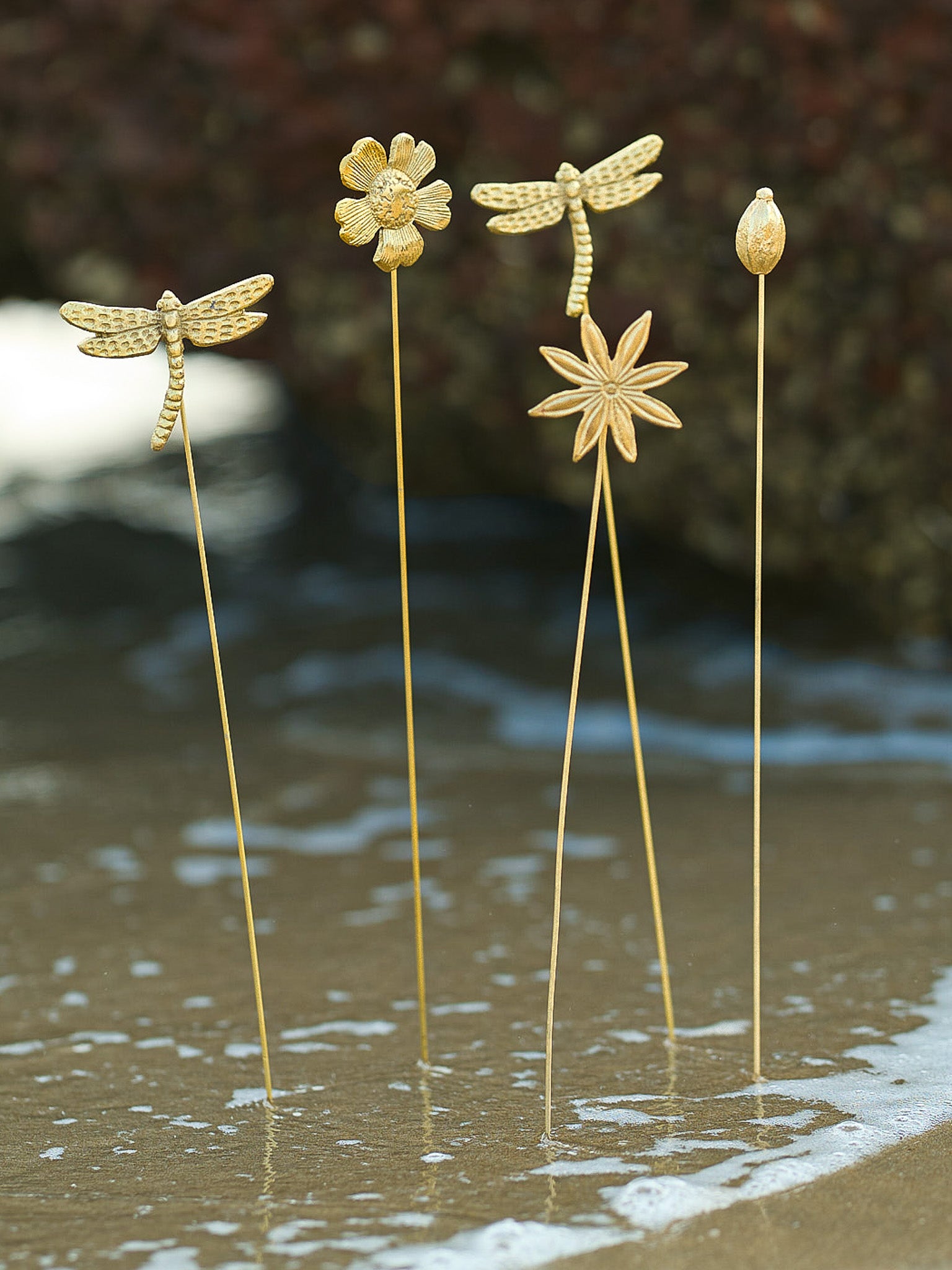 Golden Wings Metal Sticks | 2 Dragonfly + 2 Butterfly
