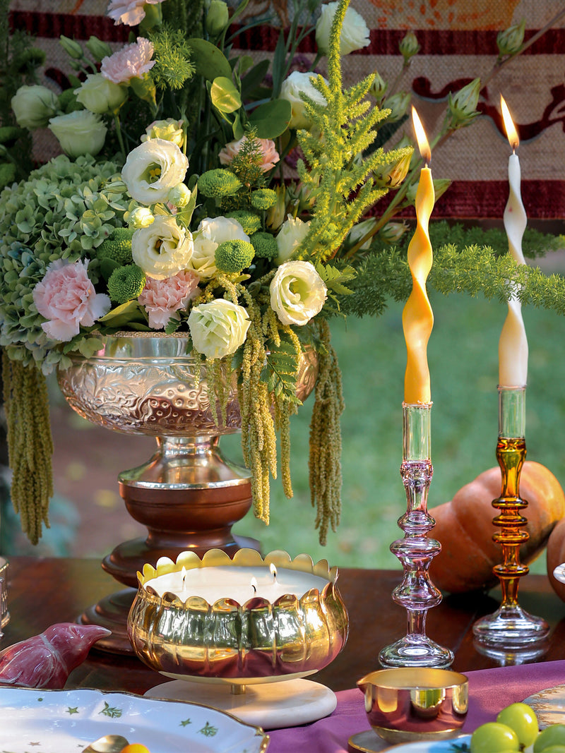 Vintage glass Taper candle holder - Murano Style Amber Dream