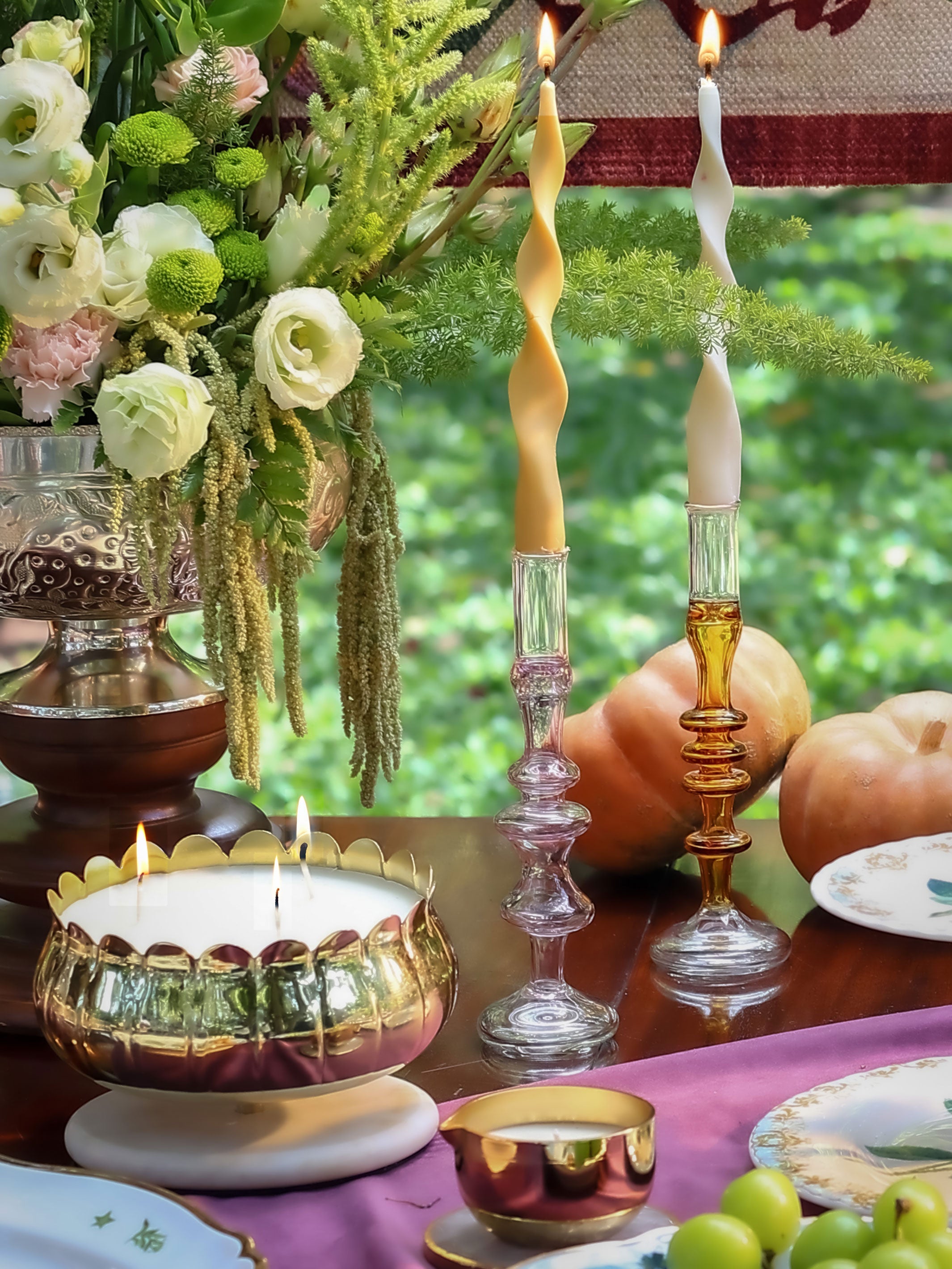 Vintage glass Taper candle holder - Murano Style Amber Dream