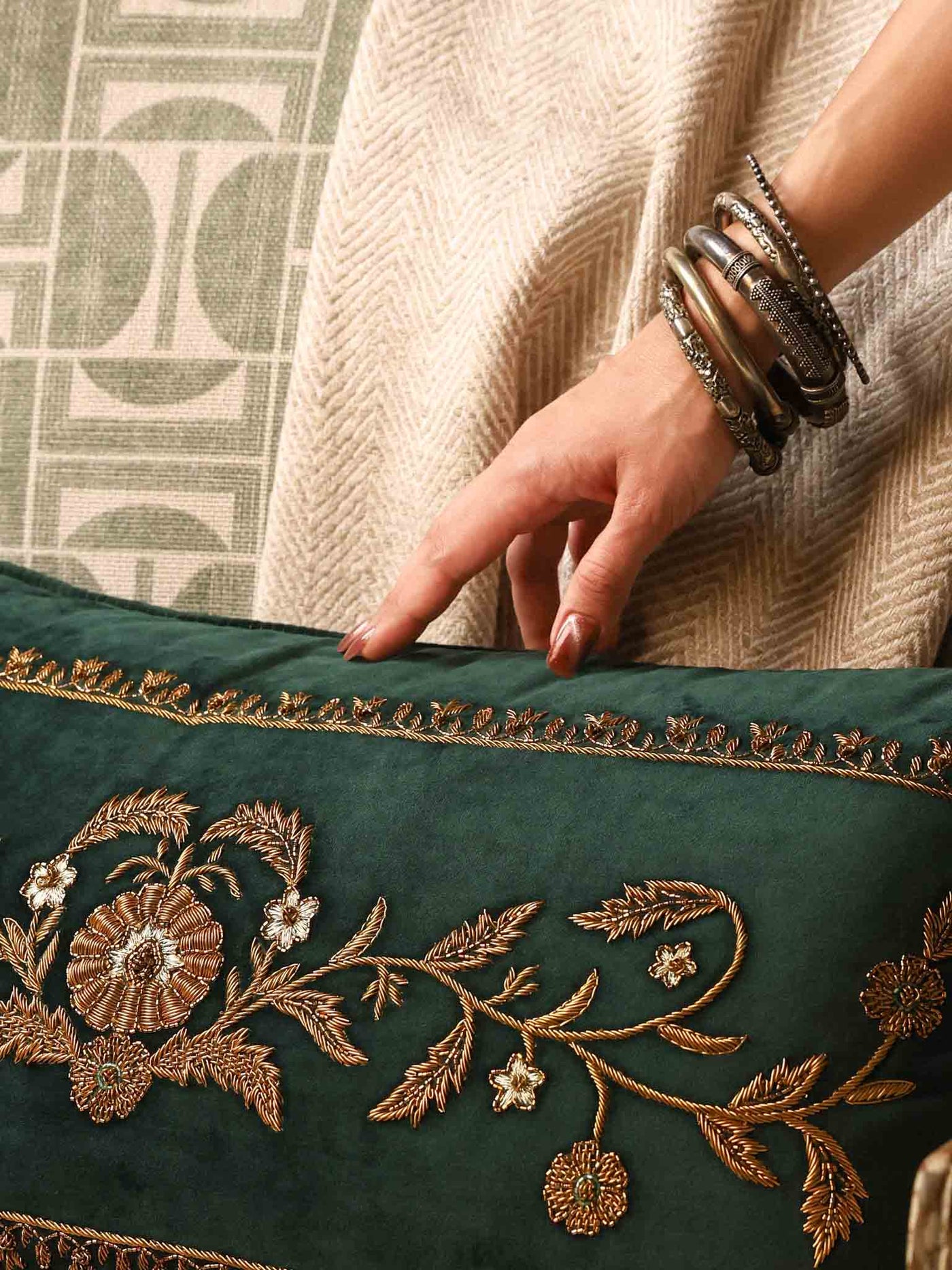 Cushion Cover - Ziya Forest Green Embroidered