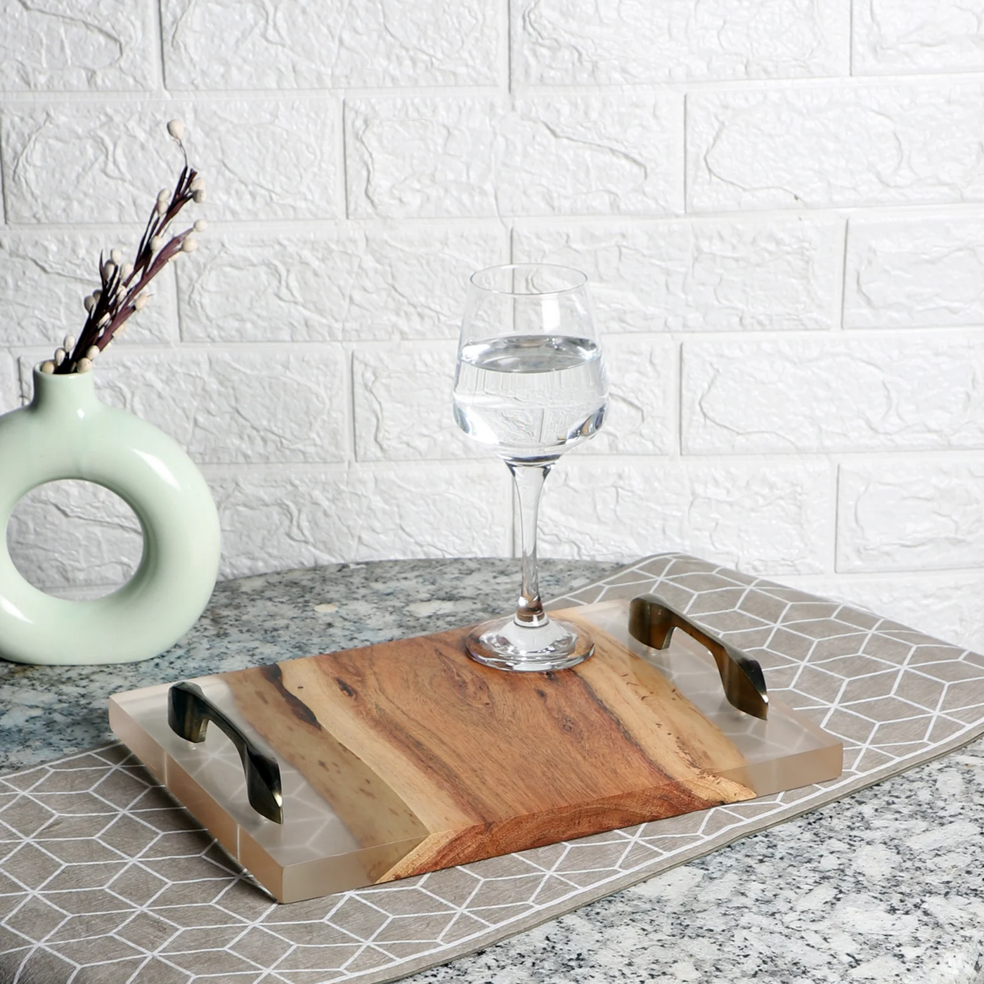 Luxurious Acacia Wooden Tray with Transparent Resin Inlay (12" x 8")