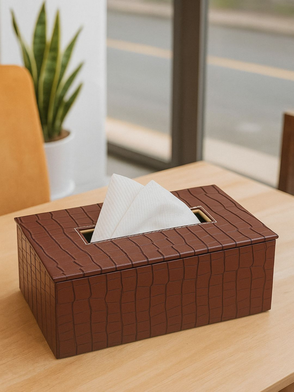Leather Tissue Box-Tan Brown