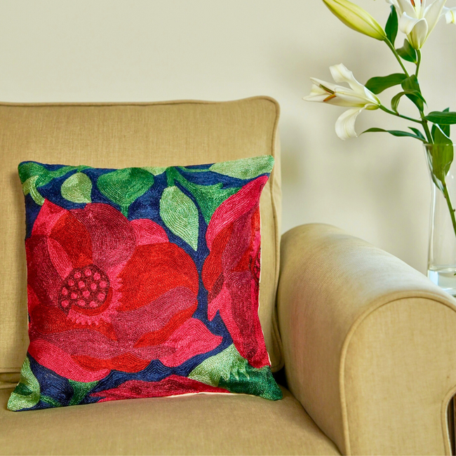 Midnight Blue Floral Cushion Cover