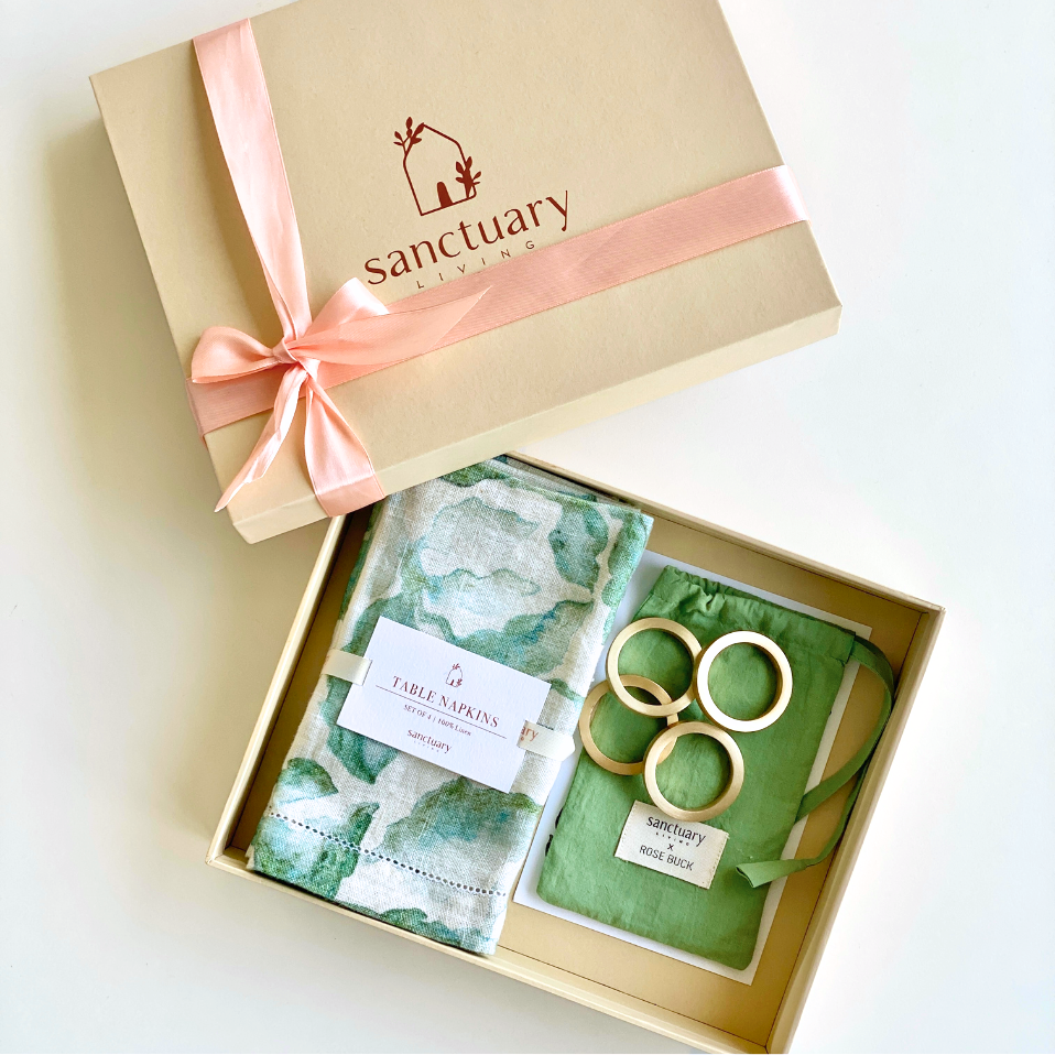 Cascade Teal Gift Set-Linen Napkins & Napkin Rings