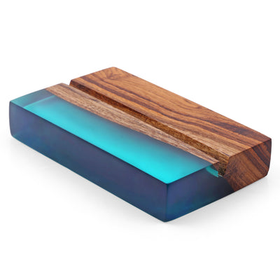Handcrafted Teak Wood & Ocean Blue Epoxy Business Card Holder