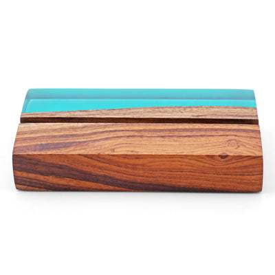 Handcrafted Teak Wood & Ocean Blue Epoxy Business Card Holder