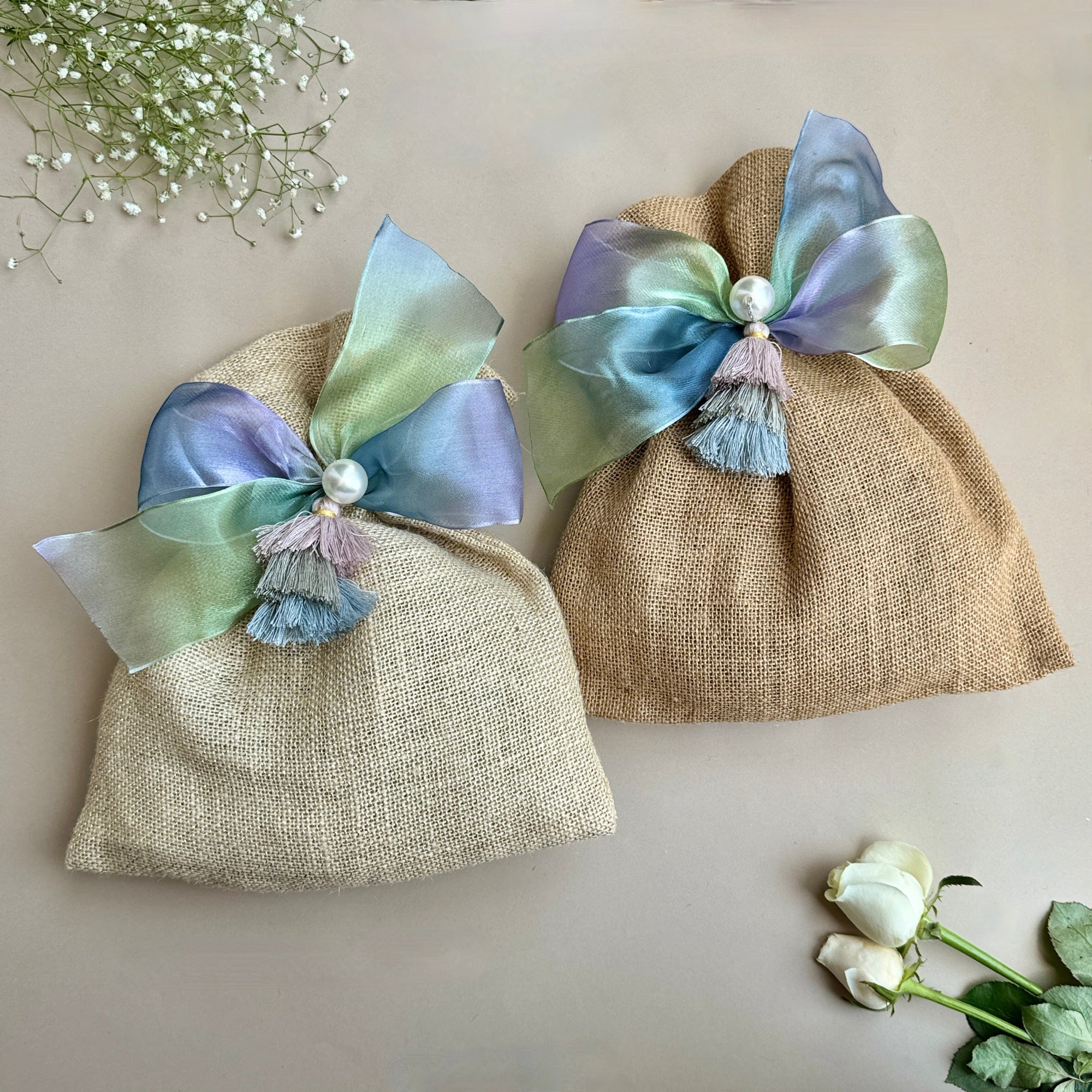 Jute Ivory & Natural Batwa Bags (Set of 2)