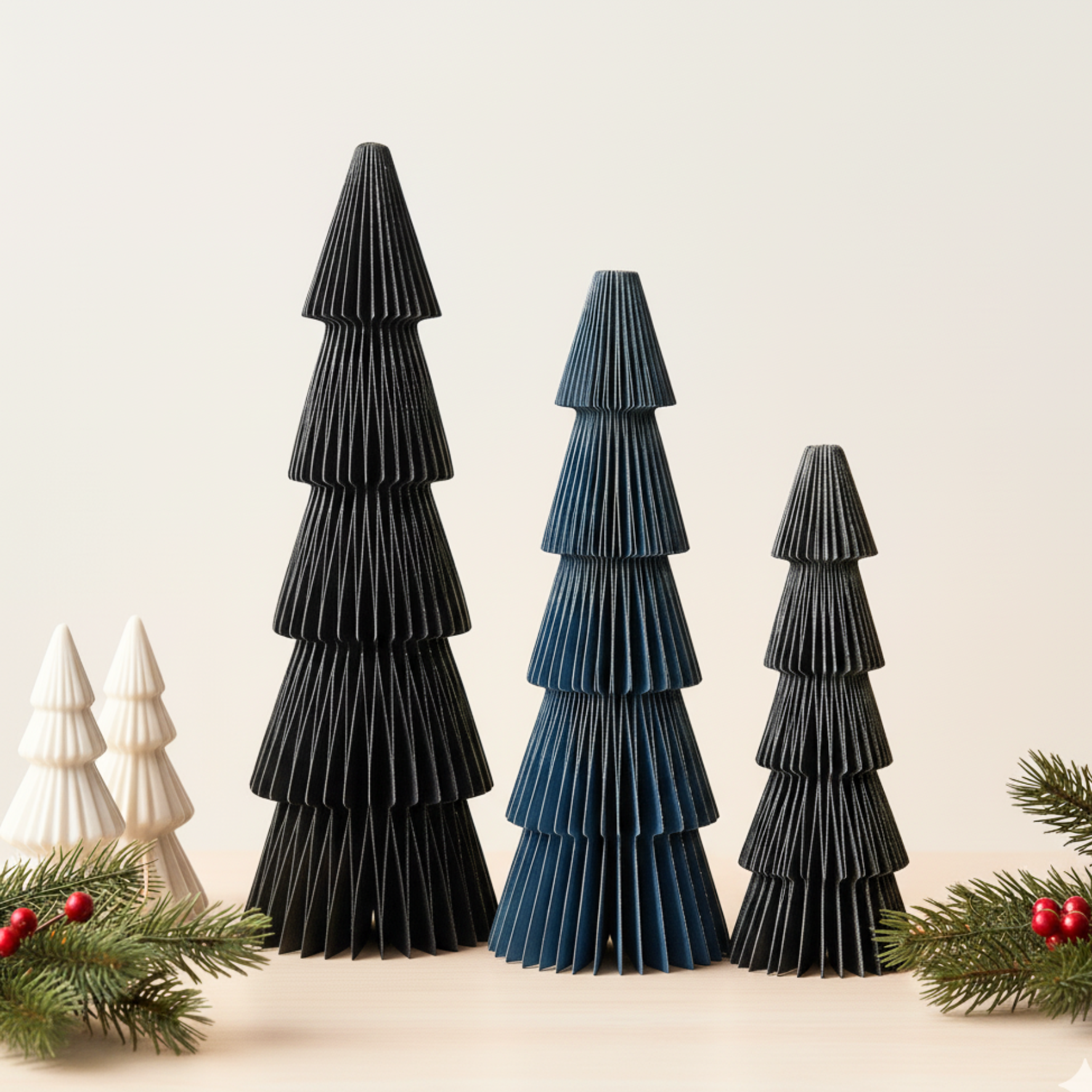 Blue Tree with silver glitter edging Set of 3