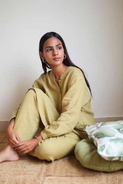 Eda Linen Ochre Kurta with Pants (Set of 2)