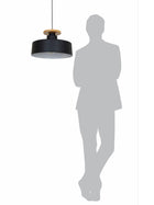 13-inch Black Modern Nordic Pendant Light with Wooden Base - for Home, Office, Cafes, and Restaurants