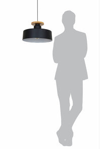 13-inch Black Modern Nordic Pendant Light with Wooden Base - for Home, Office, Cafes, and Restaurants