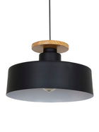 13-inch Black Modern Nordic Pendant Light with Wooden Base - for Home, Office, Cafes, and Restaurants