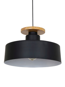 13-inch Black Modern Nordic Pendant Light with Wooden Base - for Home, Office, Cafes, and Restaurants