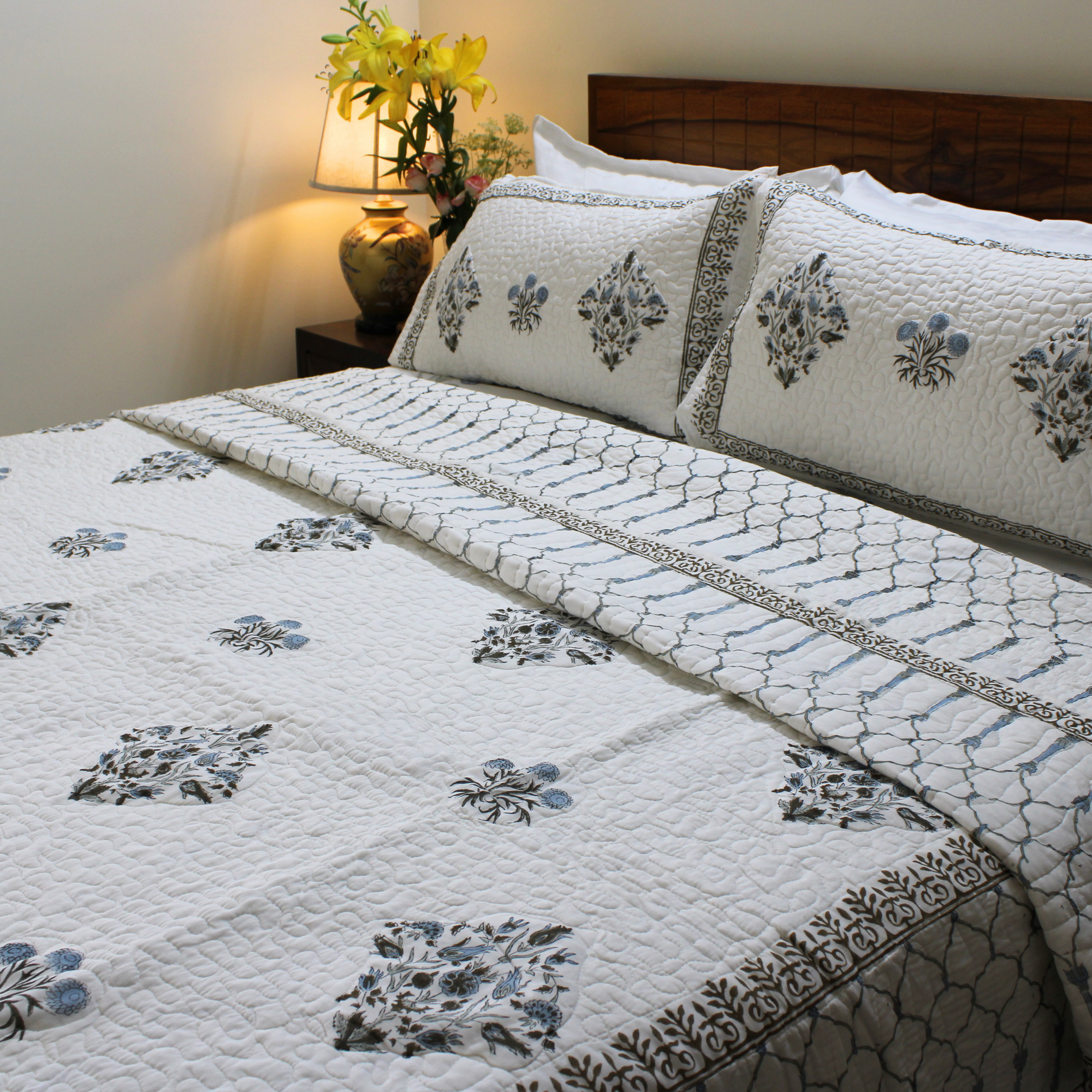 Anand Bagh-Handblock Quilted Bedcover