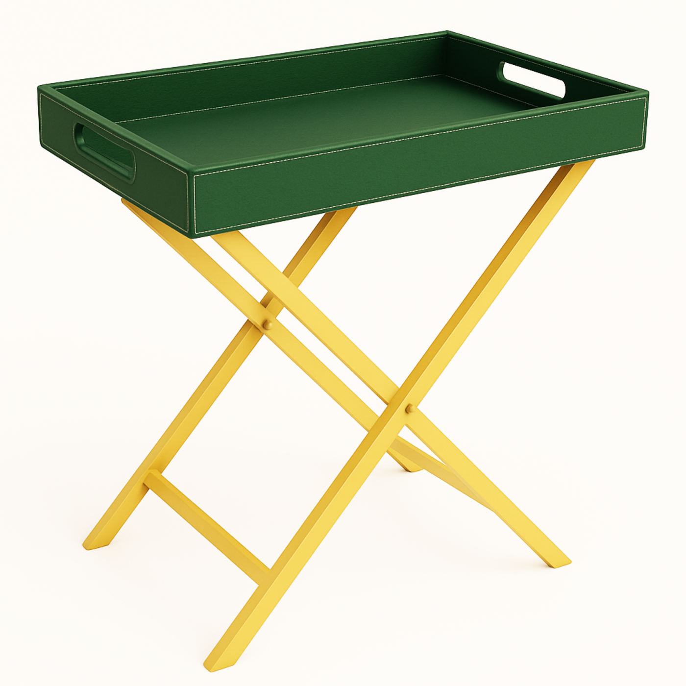 Pu Leather Foldable Tray with Metal Stand-Green