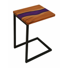 Teak Wood Epoxy End Table – Violet Resin Finish