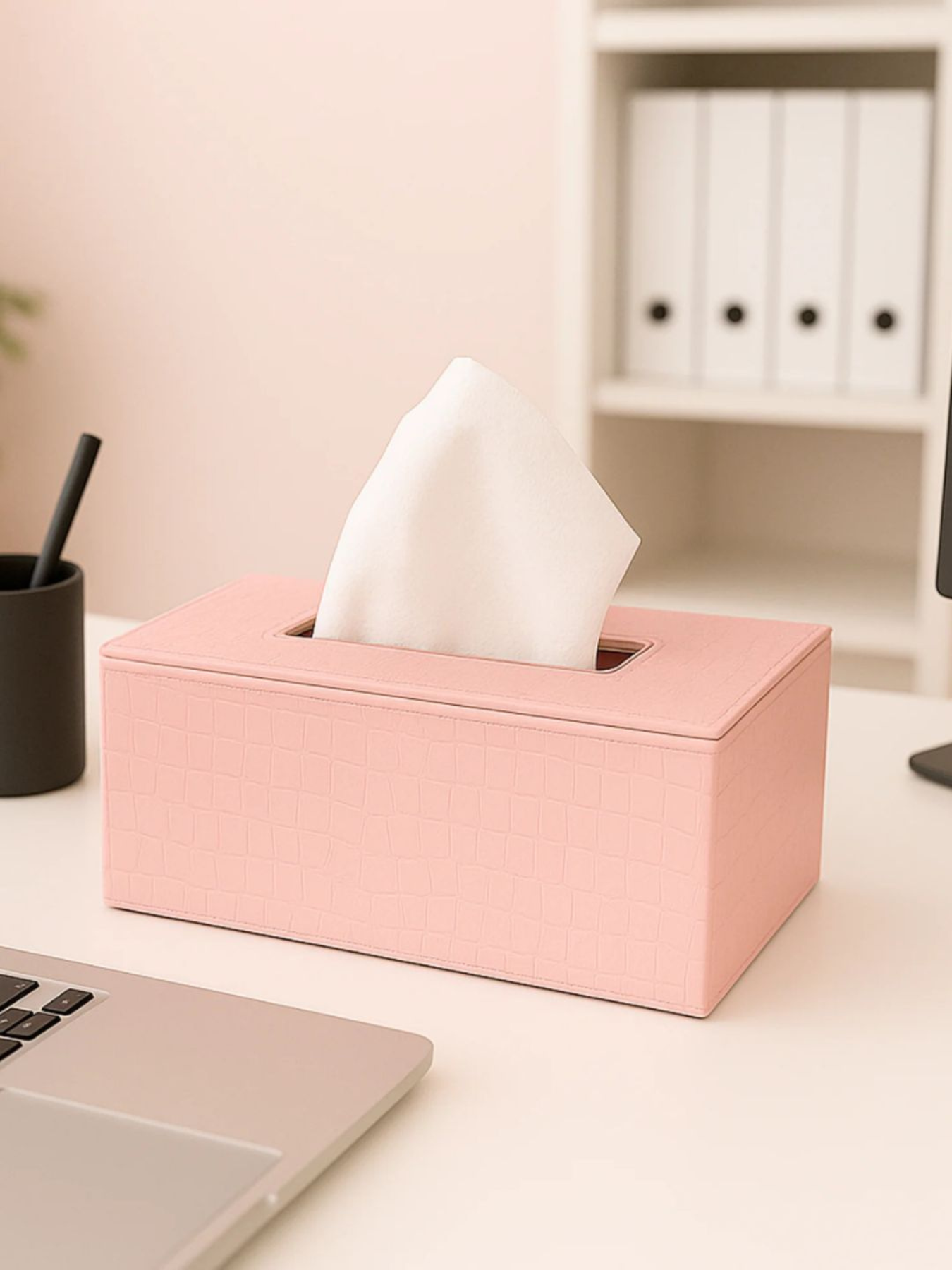 Leather Tissue Box-Pink