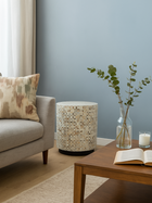 Mother of Pearl Inlay Drum Side Table- Nemo