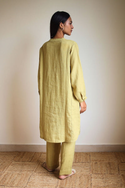 Eda Linen Ochre Kurta with Pants (Set of 2)