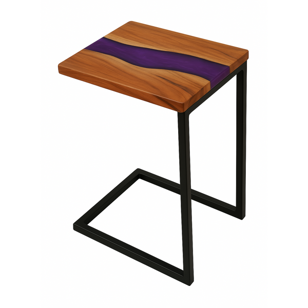 Teak Wood Epoxy End Table – Violet Resin Finish
