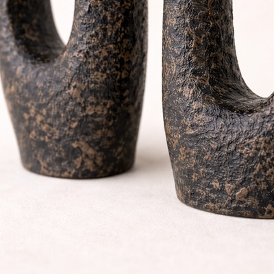 Bugle Back Sculptural Aluminum Vase Set – Textured Decorative Vases (Set of 2)