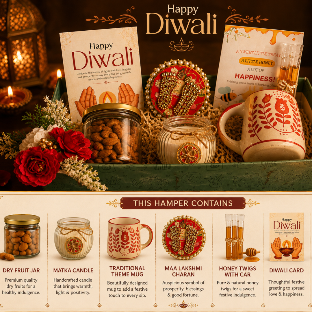 Green Harvest Celebration Gift Box | Mug, 100g Almonds & Soy Wax Candle - https://artecasa.in/