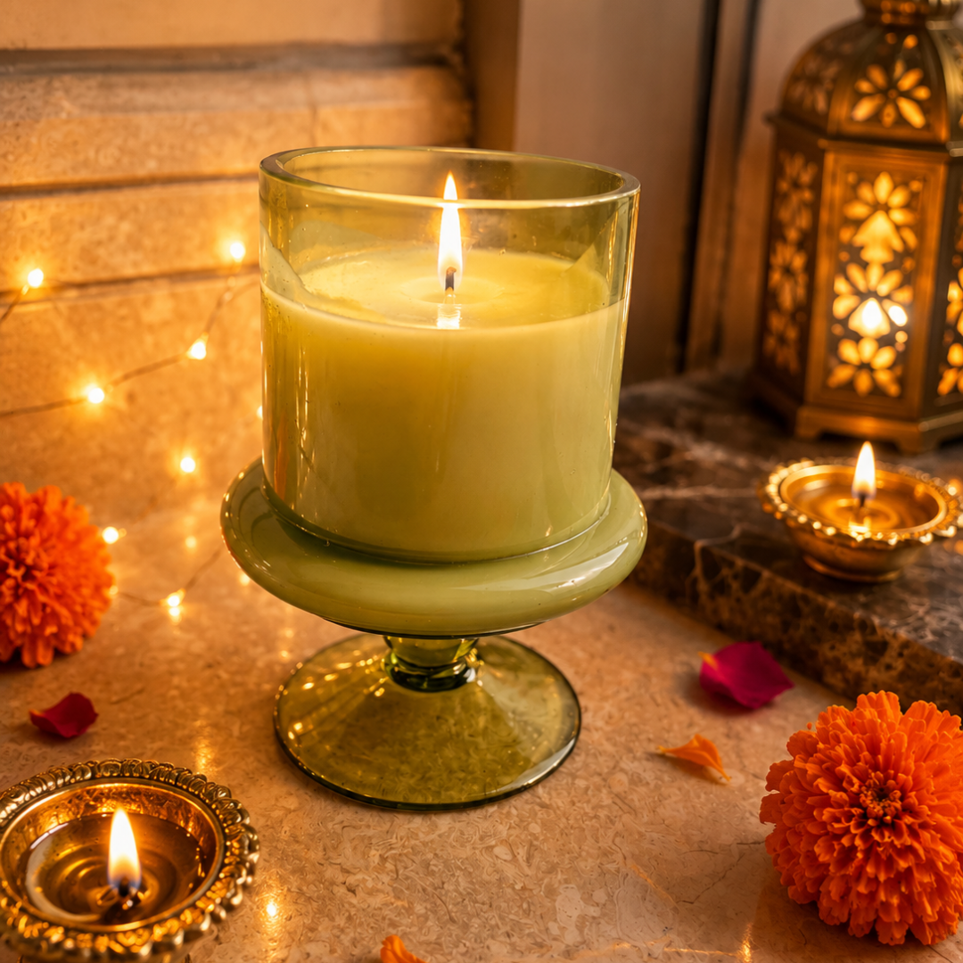 Emerald Glow Diwali Candle Gift Hamper – Elegant Festive Gift - https://artecasa.in/