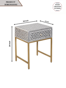 Inlay Bedside Table with Gold Legs - Geometric Floral