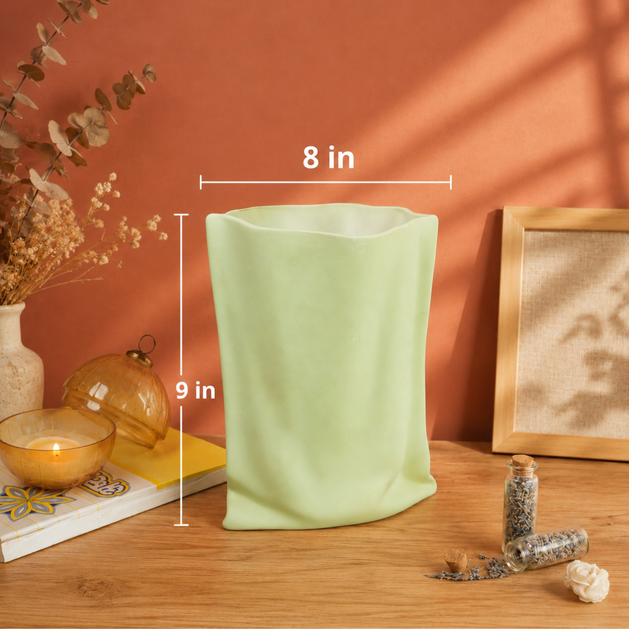 Matcha Muse Sculpted Vase with Dried Flowers | Modern Decorative Vase - https://artecasa.in/