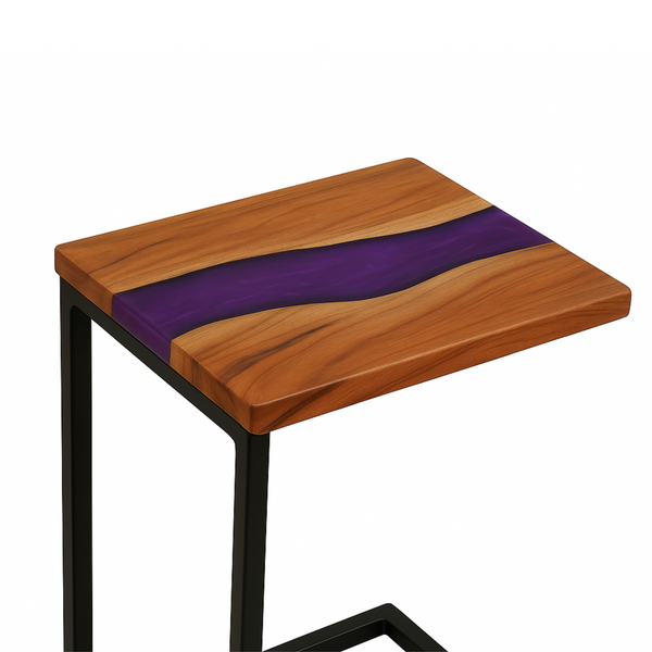 Teak Wood Epoxy End Table – Violet Resin Finish
