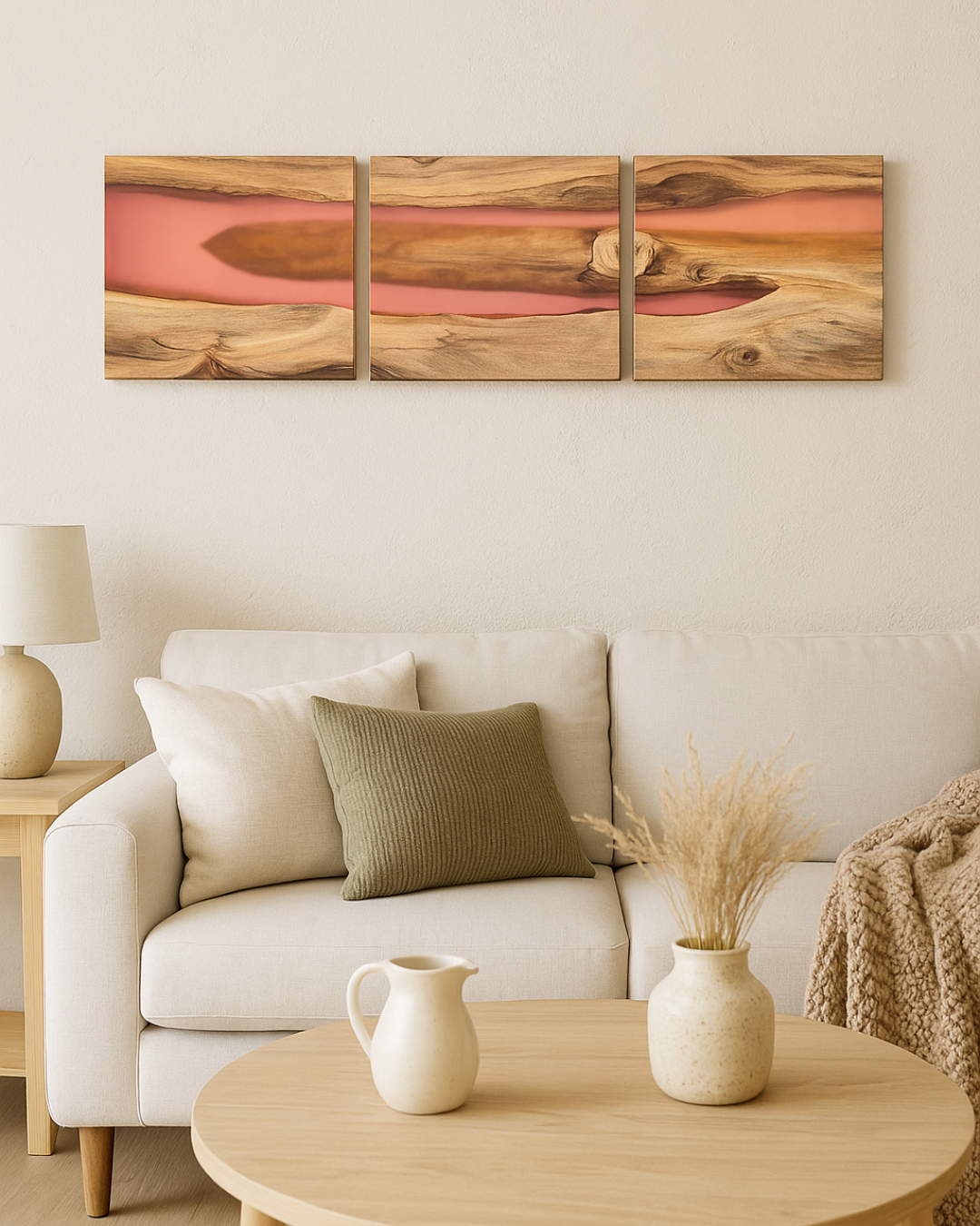 Handcrafted Acacia Wood Wall Panel with Translucent Red Resin Accent (40 cm x 40 cm)